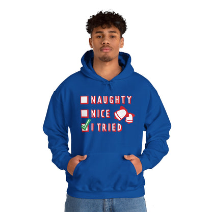 Christmas Unisex Hooded Sweatshirt - Naughty Nice I Tried Design