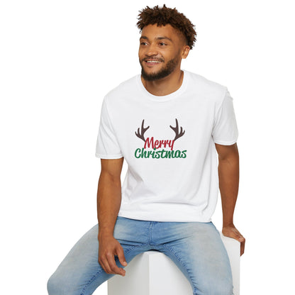 Christmas Unisex T-Shirt - Merry Christmas Reindeer Antlers Design