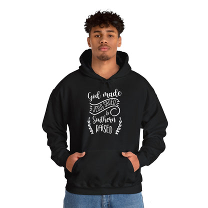 Christian Unisex Hooded Sweatshirt - God Made Jesus Saved Southern Raised Design