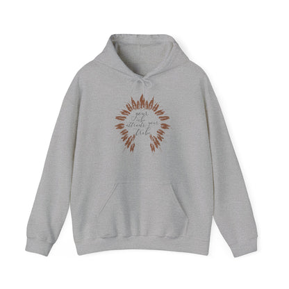 Motivational Unisex Hooded Sweatshirt - Your Vibe Attracts Your Tribe Design