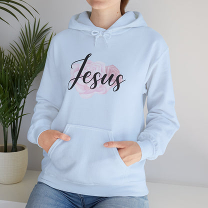 Christian Unisex Hooded Sweatshirt - Jesus and Rose Design