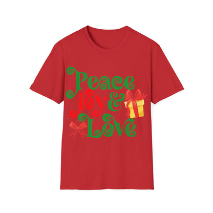 Christmas Unisex T-Shirt - Peace Joy and Love Design