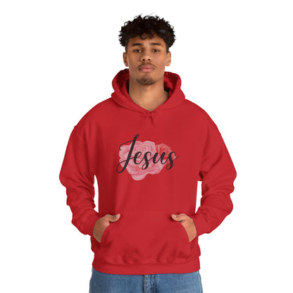 Christian Unisex Hooded Sweatshirt - Jesus and Rose Design