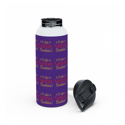 Stainless Steel Water Bottle, Standard Lid - I Ate Santa's Cookies Pattern Design with Purple Background