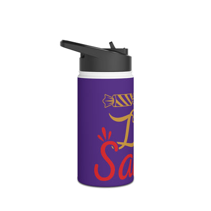 Stainless Steel Water Bottle, Standard Lid - Love Santa Design with Purple Background