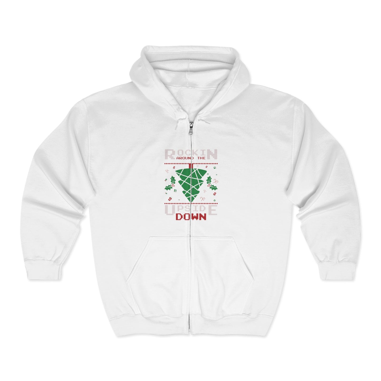 Christmas Unisex Full Zip Hooded Sweatshirt - Rockin Around The Upside Down Design