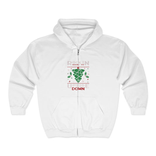 Christmas Unisex Full Zip Hooded Sweatshirt - Rockin Around The Upside Down Design
