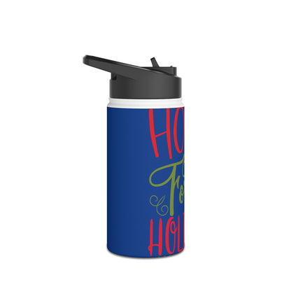 Stainless Steel Water Bottle, Standard Lid - Home For The Holidays Design with Dark Blue Background