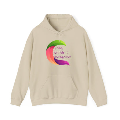 Motivational Unisex Hooded Sweatshirt - Caring Confident Courageous Design