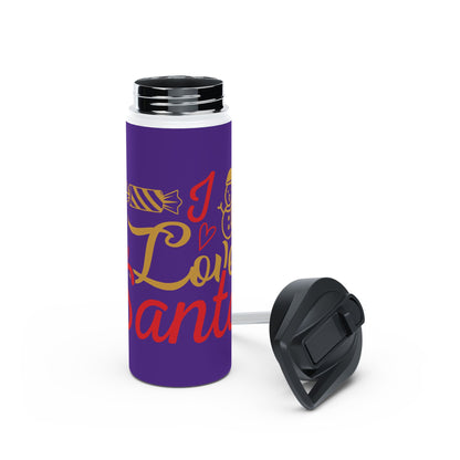 Stainless Steel Water Bottle, Standard Lid - Love Santa Design with Purple Background