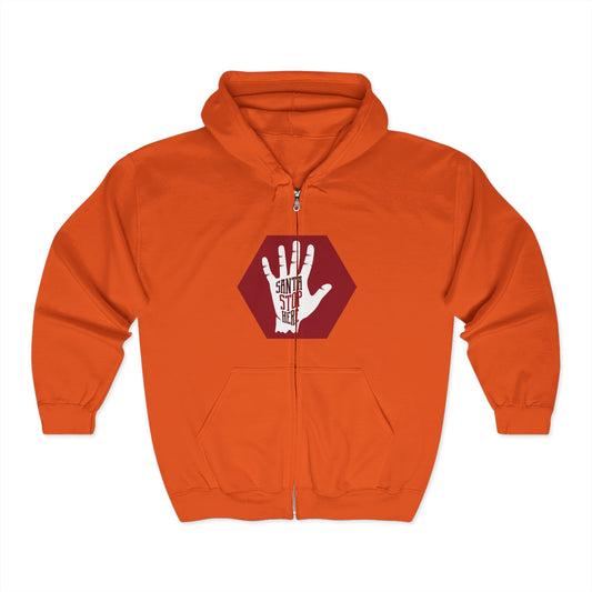 Christmas Unisex Full Zip Hooded Sweatshirt - Santa Stop Here Design