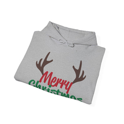 Christmas Unisex Hooded Sweatshirt - Merry Christmas Reindeer Antlers Design