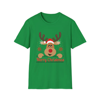 Christmas Unisex T-Shirt - Smiling Christmas Reindeer Design