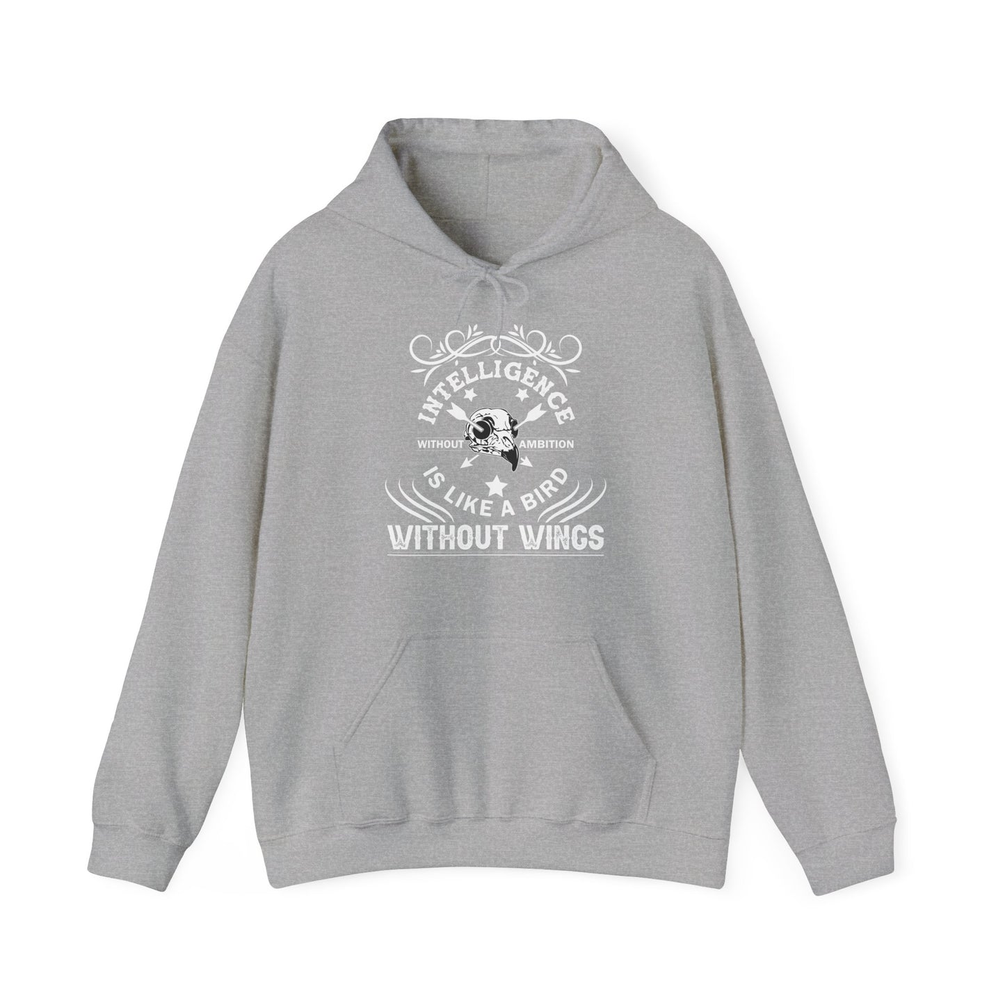 Motivational Unisex Hooded Sweatshirt - Intelligence Without Ambition Is Like A Bird Without Wings Design