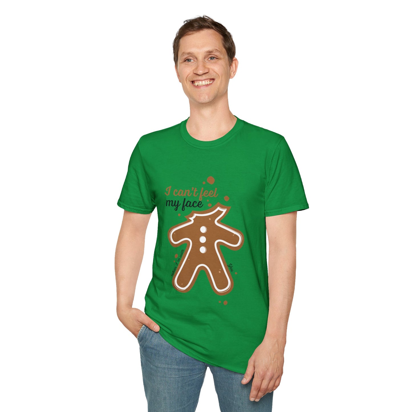 Christmas Unisex T-Shirt - I Can't Feel My Face Gingerbread Man Design