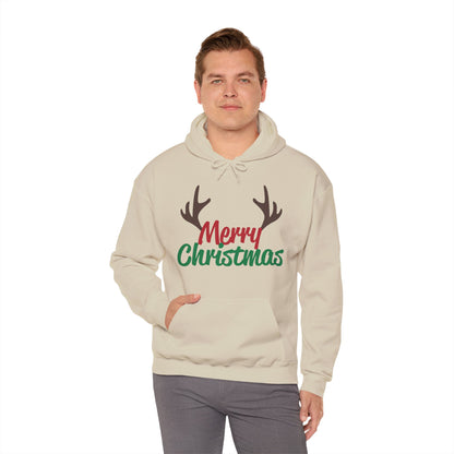 Christmas Unisex Hooded Sweatshirt - Merry Christmas Reindeer Antlers Design