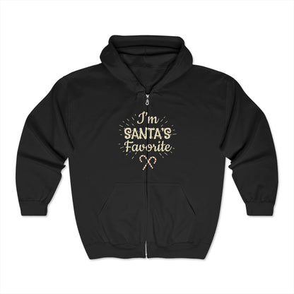 Christmas Unisex Full Zip Hooded Sweatshirt - I'm Santa's Favorite Design