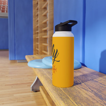 Stainless Steel Water Bottle, Standard Lid - Holly Jolly Design with Yellow Background