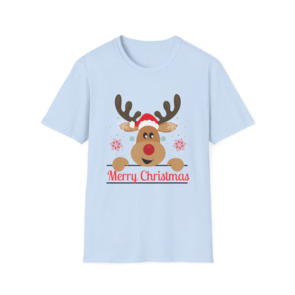 Christmas Unisex T-Shirt - Smiling Christmas Reindeer Design