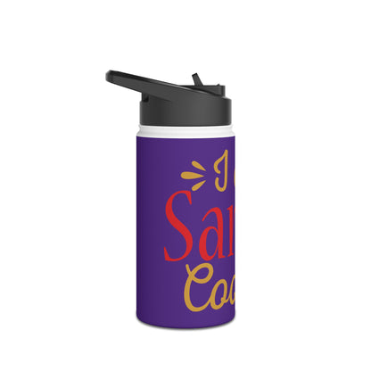 Stainless Steel Water Bottle, Standard Lid - I Ate Santa's Cookies Design with Purple Background