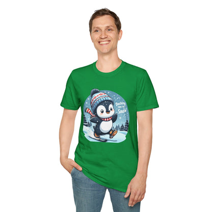 Christmas Unisex T-Shirt - Penguin Dashing Thru The Snow Design