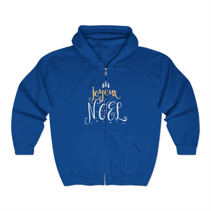 Christmas Unisex Full Zip Hooded Sweatshirt - Joyeux Noel Design