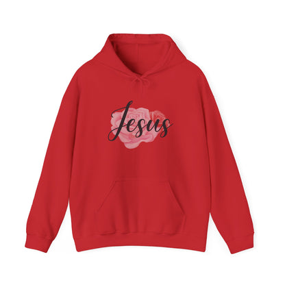 Christian Unisex Hooded Sweatshirt - Jesus and Rose Design