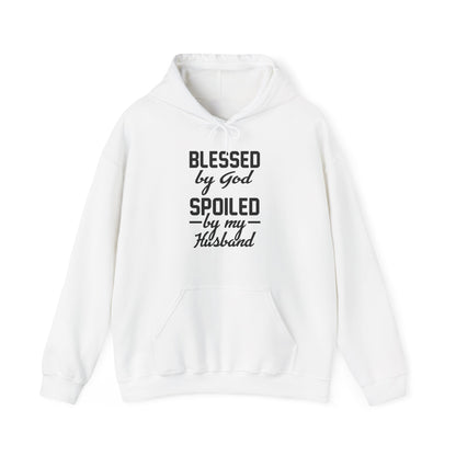 Christian Unisex Hooded Sweatshirt - Blessed By God Spoiled By My Husband Design