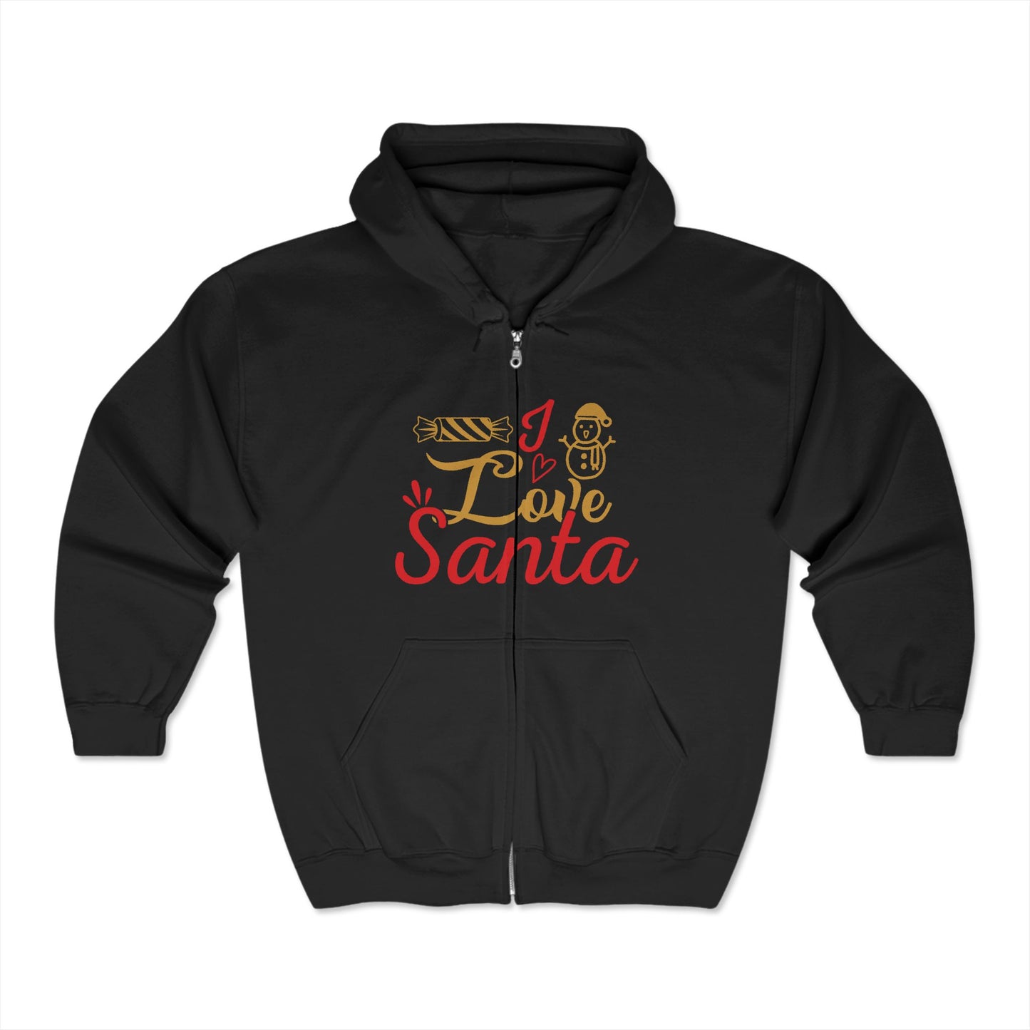 Christmas Unisex Full Zip Hooded Sweatshirt - Love Santa Design