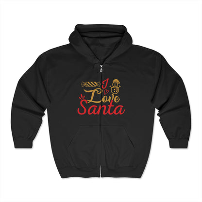 Christmas Unisex Full Zip Hooded Sweatshirt - Love Santa Design