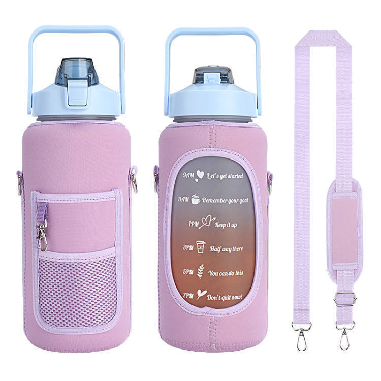 2L Leakproof Motivational Water Bottle with Protective Neoprene Sleeve