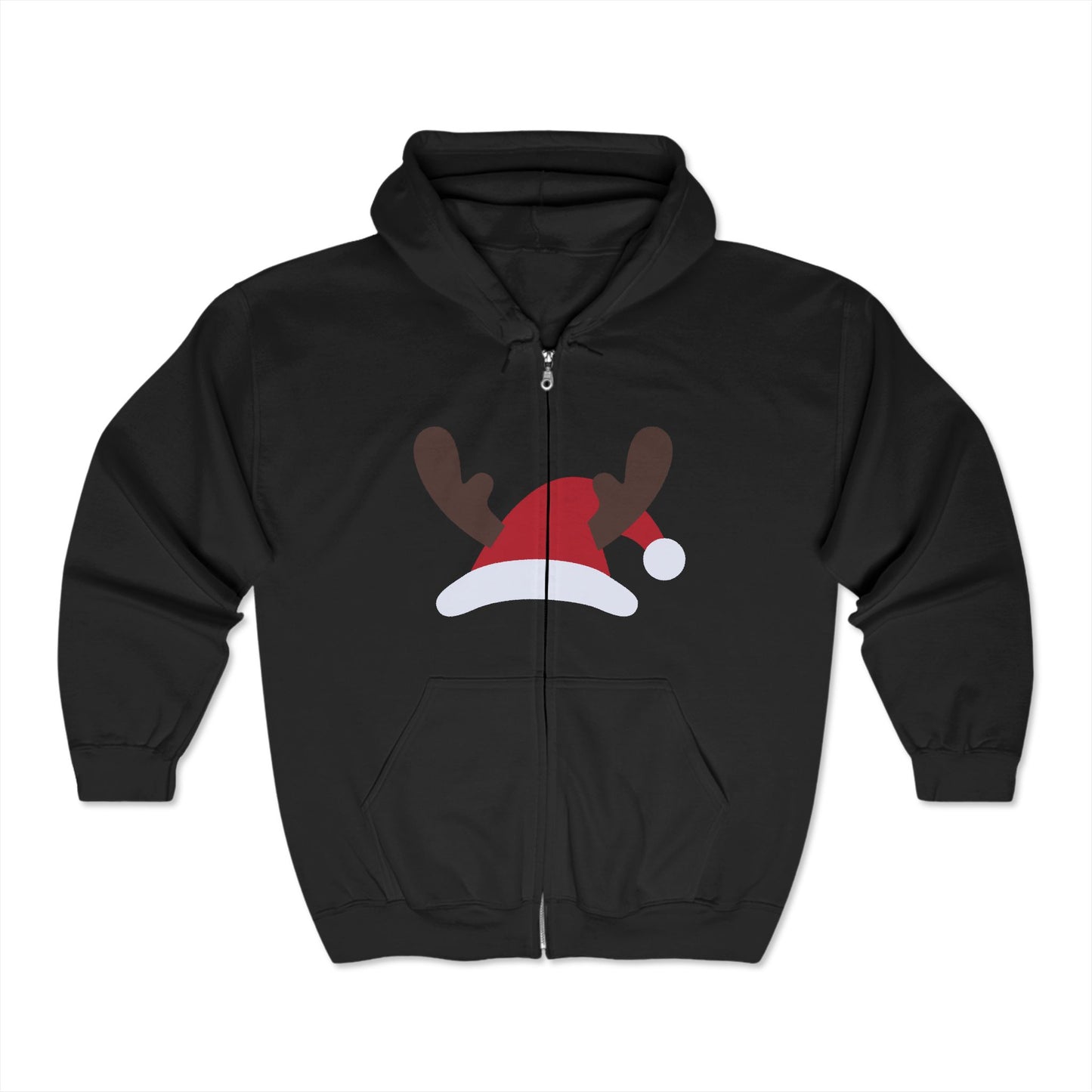 Christmas Unisex Full Zip Hooded Sweatshirt - Santa's Hat Design