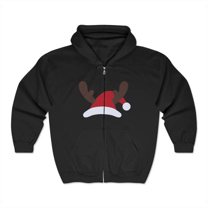 Christmas Unisex Full Zip Hooded Sweatshirt - Santa's Hat Design