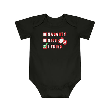 Christmas Baby Bodysuit - Naughty Nice I Tried Design