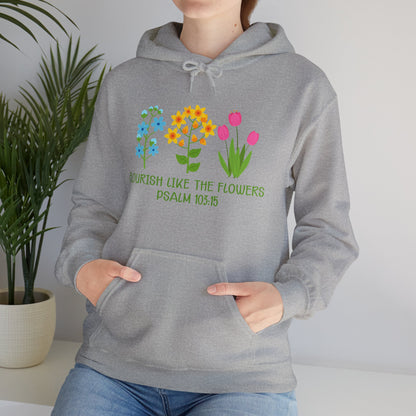 Christian Unisex Hooded Sweatshirt - Flourish Like The Flowers Design