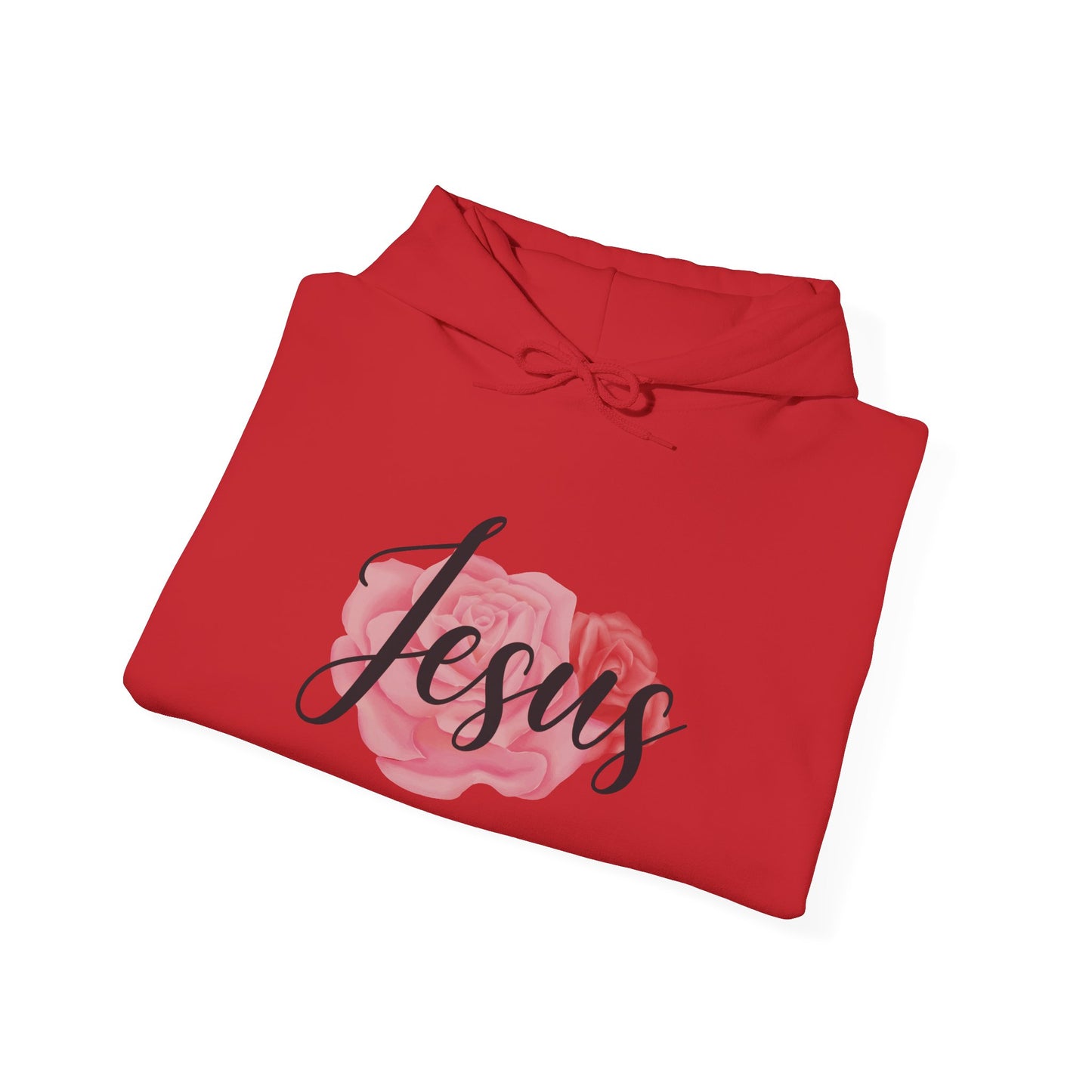 Christian Unisex Hooded Sweatshirt - Jesus and Rose Design