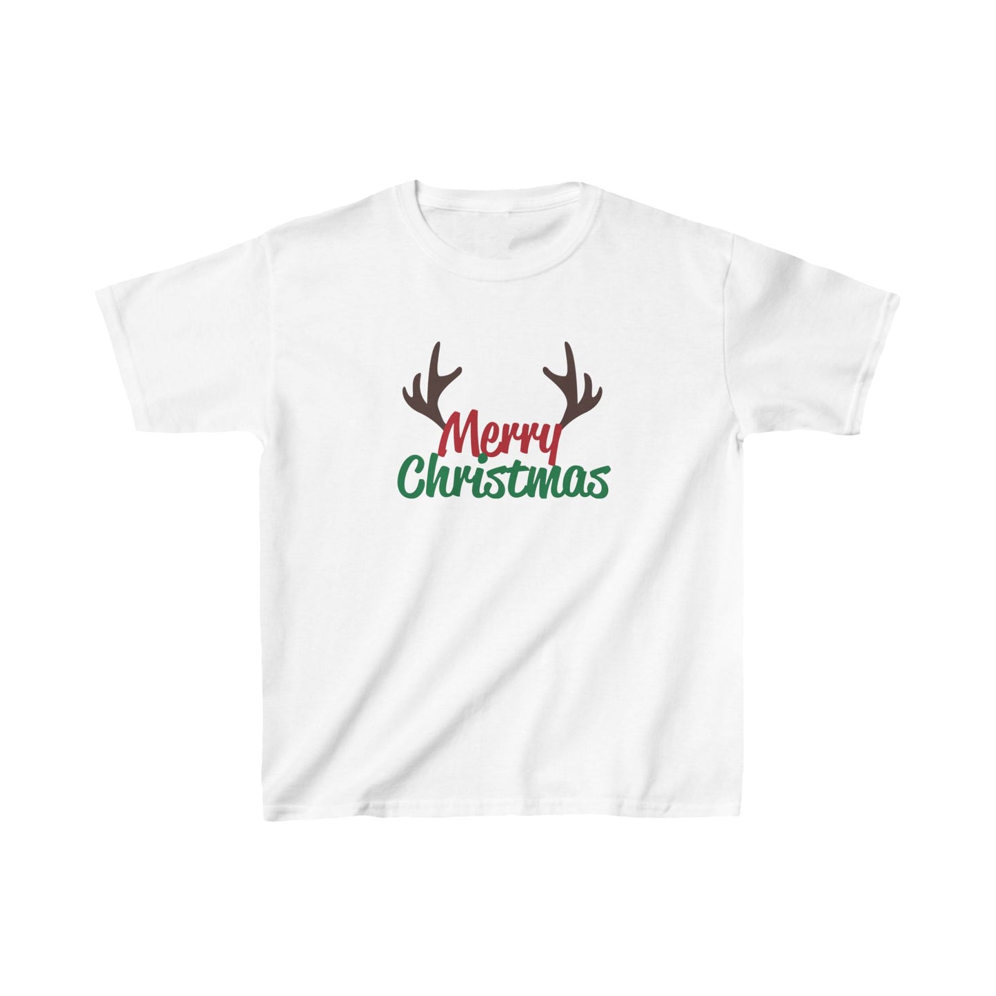 Christmas Unisex Kids T-Shirt - Merry Christmas Reindeer Antlers Design