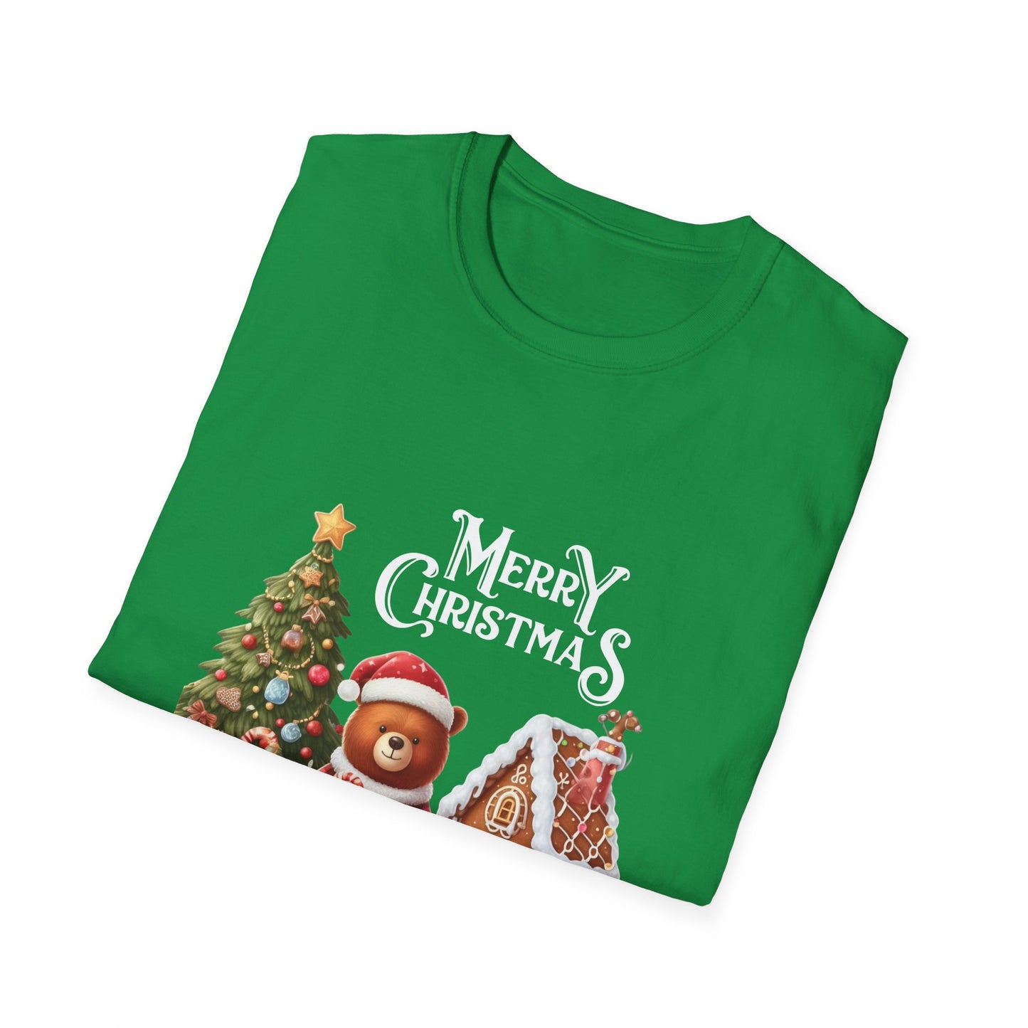 Christmas Unisex T-Shirt - The Bear and the Gingerbread House Design