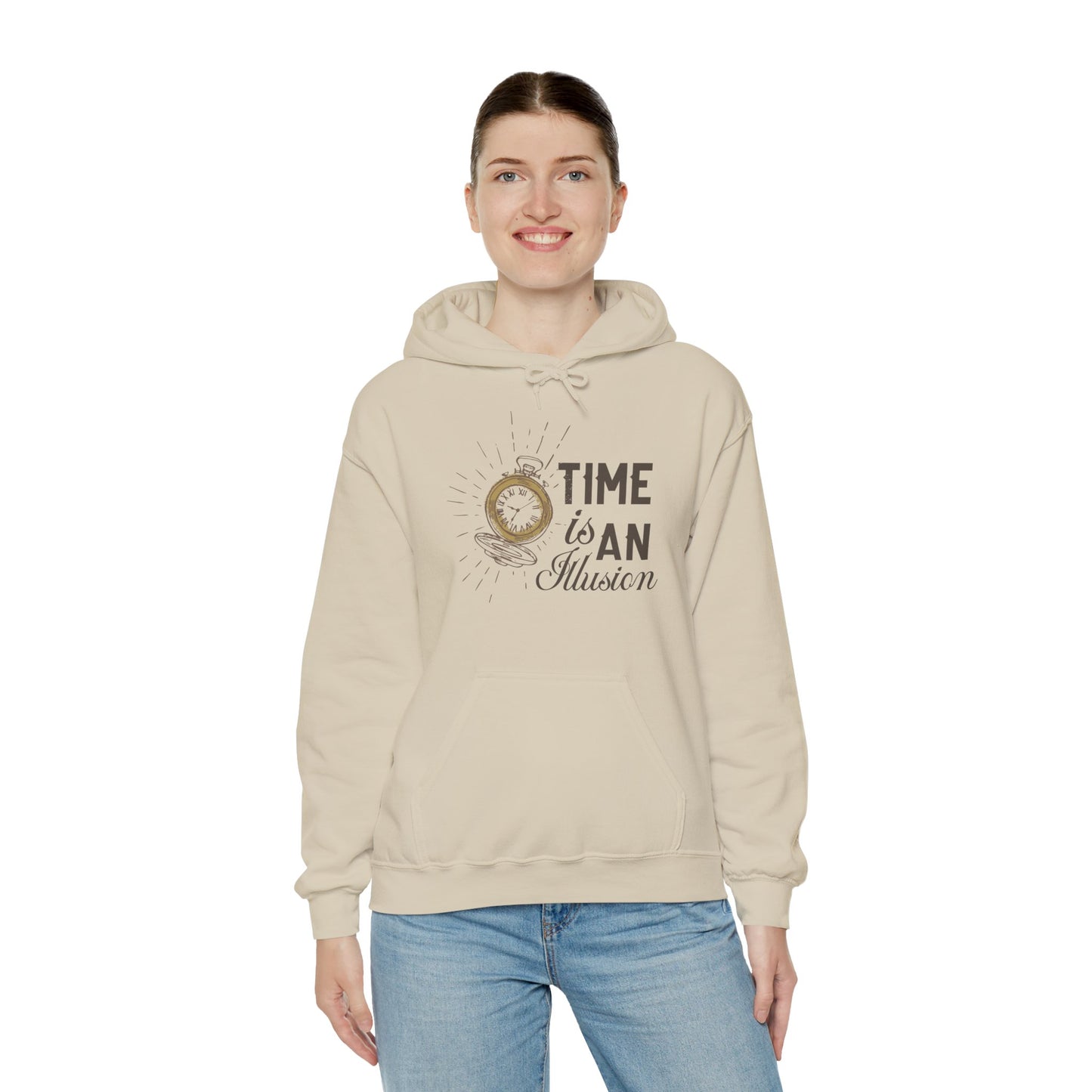 Motivational Unisex Hooded Sweatshirt - Time Is An Illusion Design