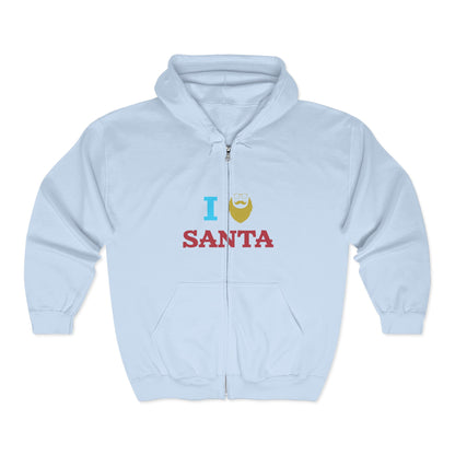 Christmas Unisex Full Zip Hooded Sweatshirt - I Love Santa Design