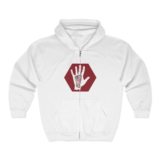 Christmas Unisex Full Zip Hooded Sweatshirt - Santa Stop Here Design