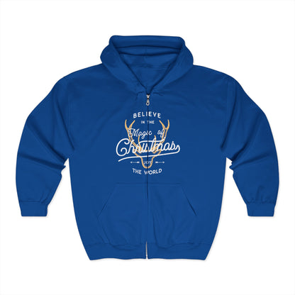 Christmas Unisex Full Zip Hooded Sweatshirt - Believe In The Magic Of Christmas Design