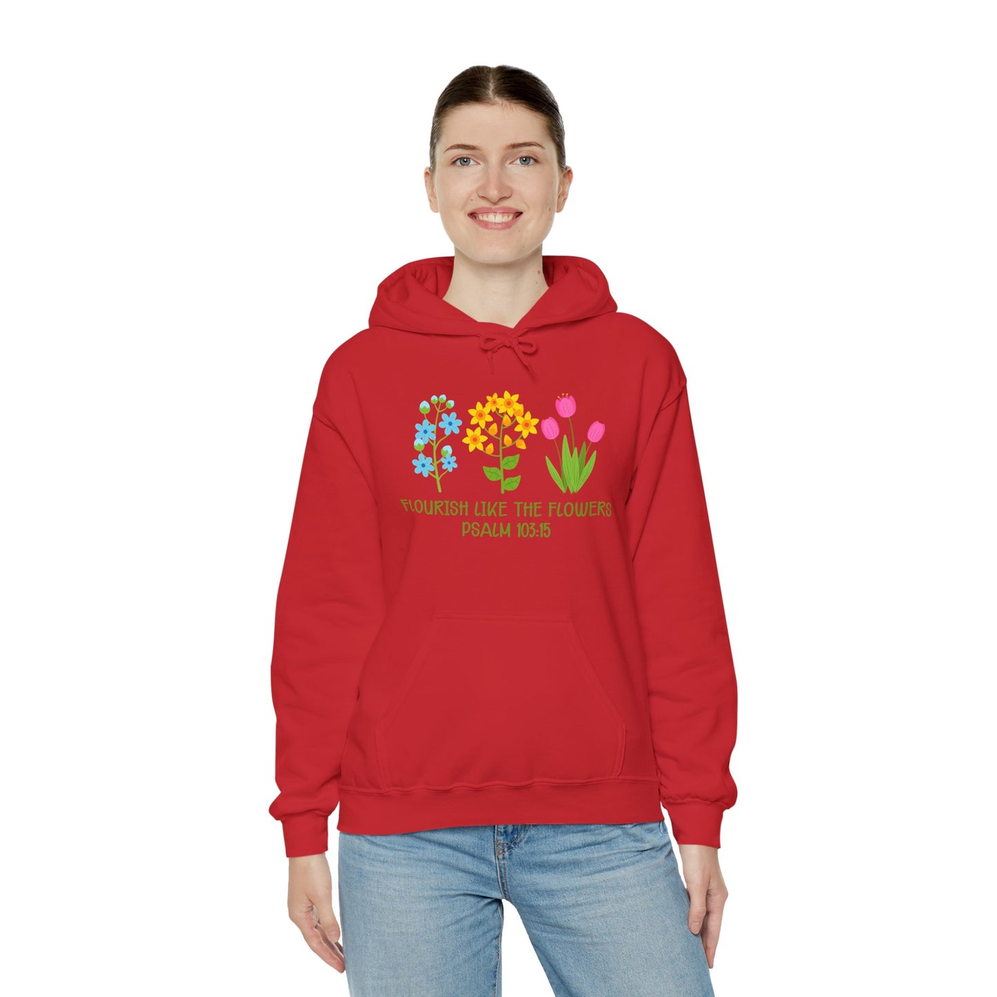 Christian Unisex Hooded Sweatshirt - Flourish Like The Flowers Design