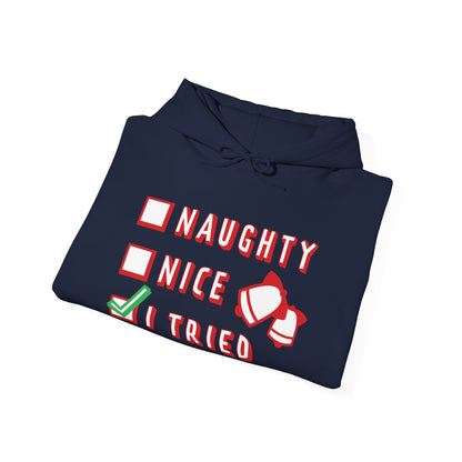 Christmas Unisex Hooded Sweatshirt - Naughty Nice I Tried Design