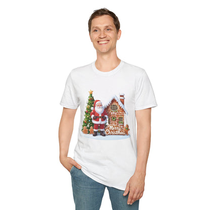 Christmas Unisex T-Shirt - Santa's Gingerbread House Design