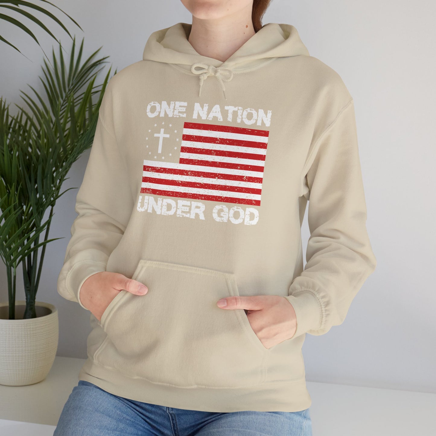 Christian Unisex Hooded Sweatshirt - One Nation Under God Design