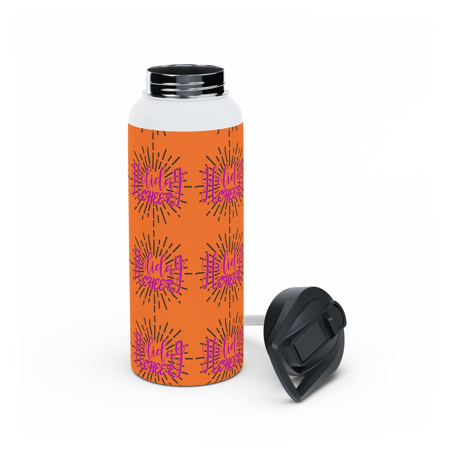 Stainless Steel Water Bottle, Standard Lid - Holiday Cheer Pattern Design with Crusta Background