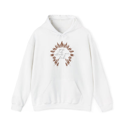 Motivational Unisex Hooded Sweatshirt - Your Vibe Attracts Your Tribe Design