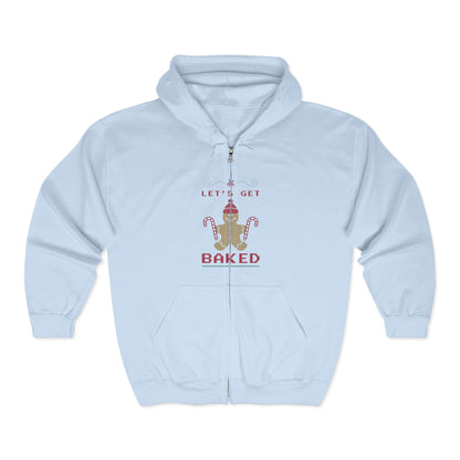 Christmas Unisex Full Zip Hooded Sweatshirt - Let's Get Baked Design