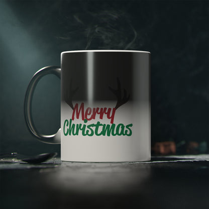 Christmas Color Changing Mug - Merry Christmas Reindeer Antlers Design